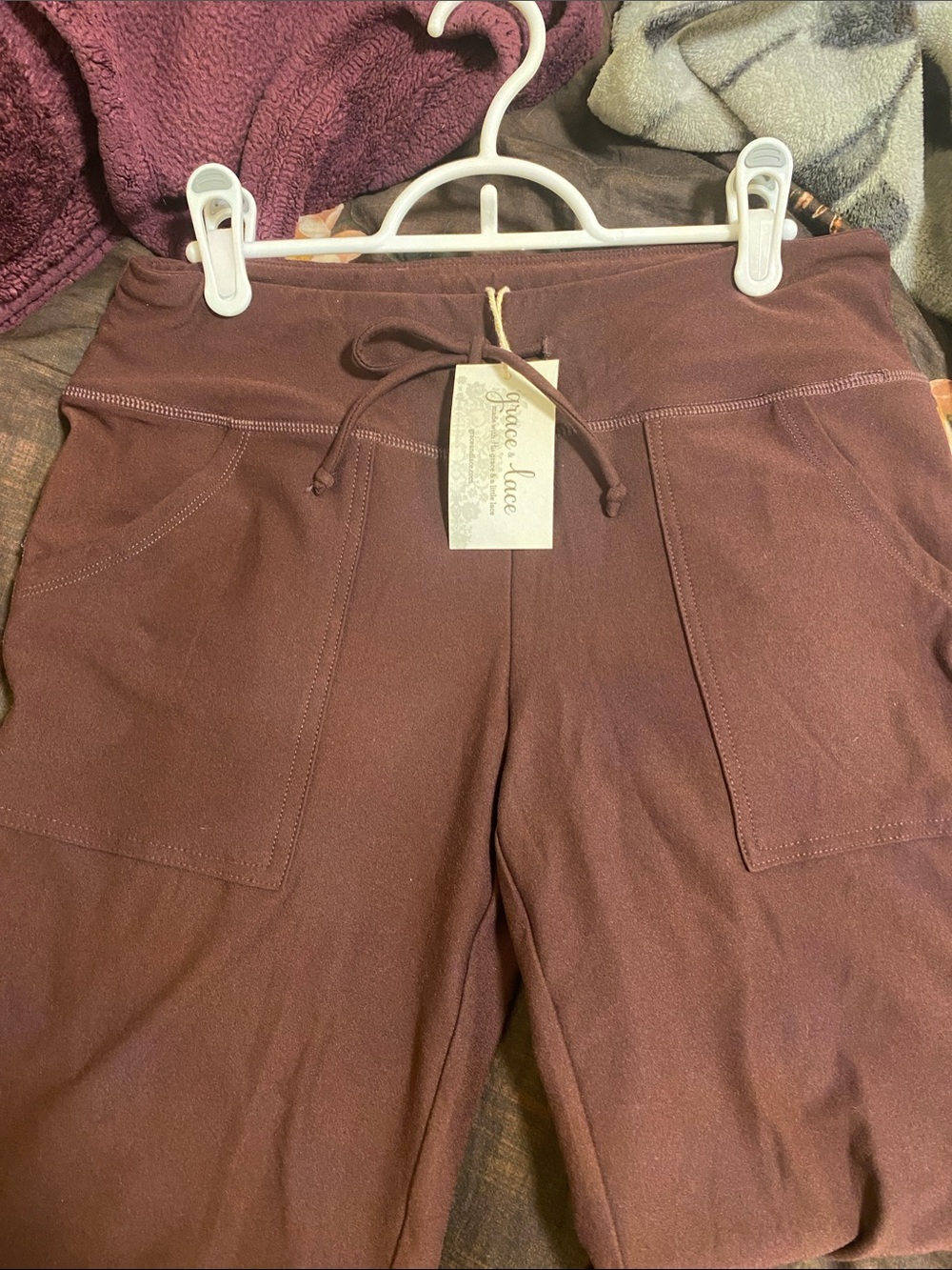 Grace & Lace Chocolate Cherry Drawstring Jogger Pants